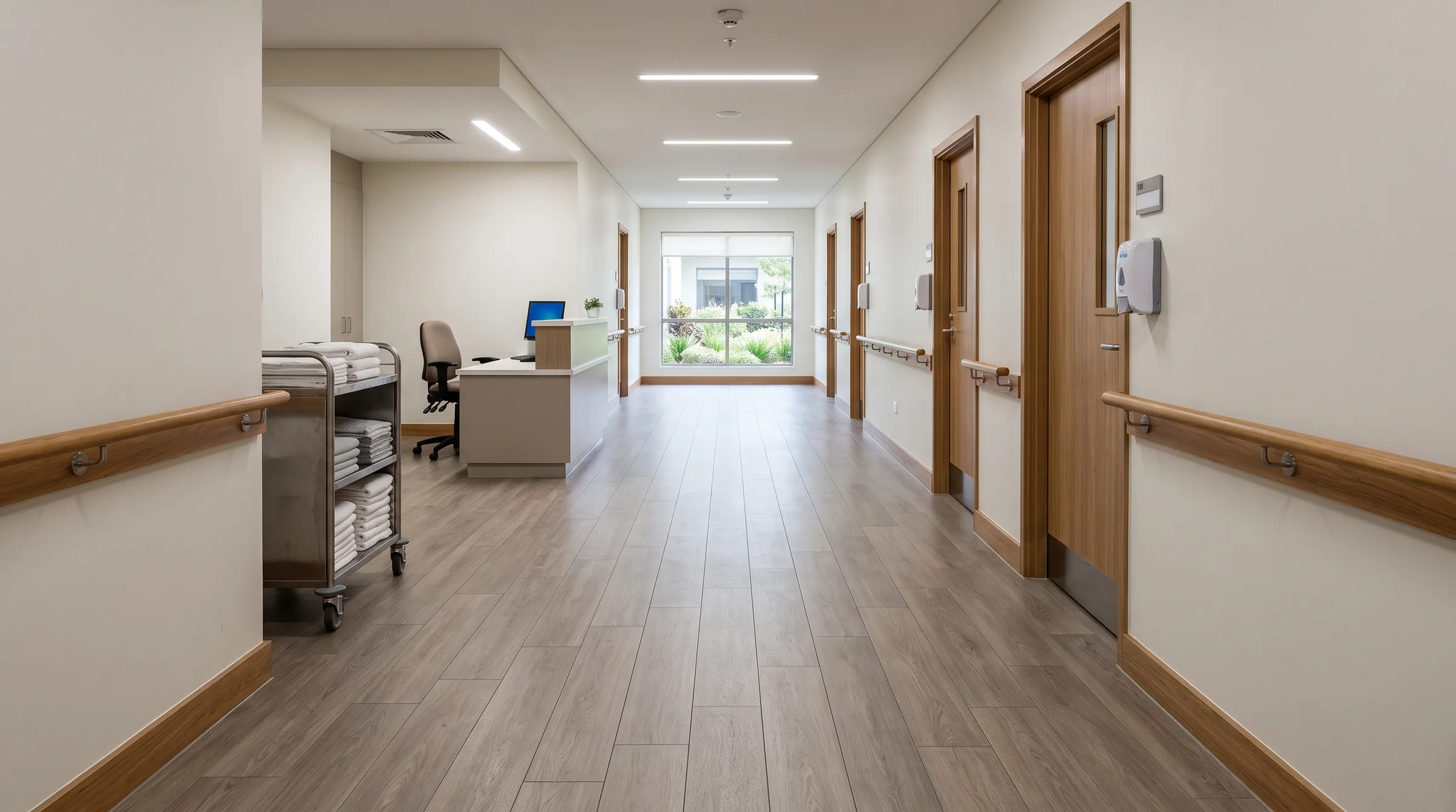 Aged-care corridor with Maison Commercial vinyl plank flooring